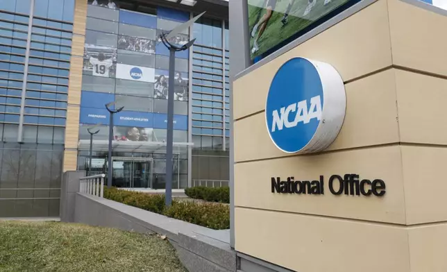 FILE - The NCAA headquarters in Indianapolis is seen on March 12, 2020. (AP Photo/Michael Conroy, File)