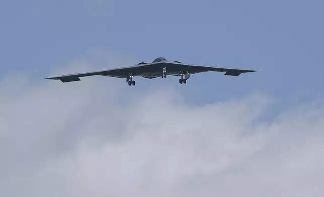A B-2 bomber arrives at Whiteman Air Force Base Mo., Sunday, June 22, 2025. (AP Photo/David Smith)