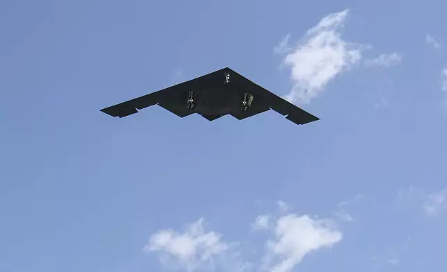 A B-2 bomber arrives at Whiteman Air Force Base Mo., Sunday, June 22, 2025. (AP Photo/David Smith)