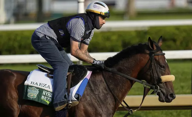 Baeza trains before the running of the Belmont Stakes horse race in Saratoga Springs, N.Y., Thursday, June 5, 2025. (AP Photo/Seth Wenig)