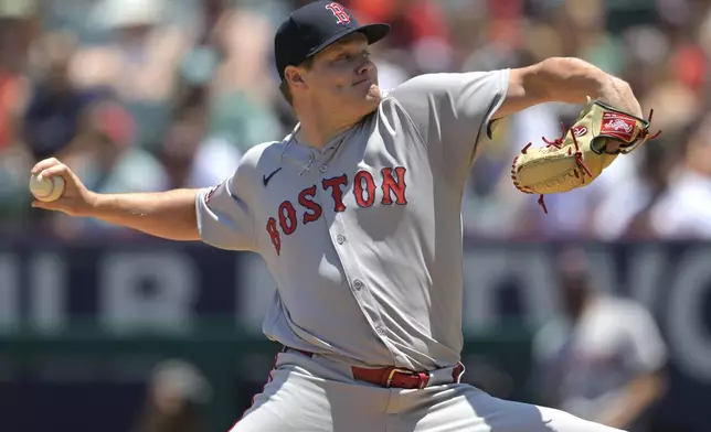 Boston Red Sox starting pitcher Richard Fitts delivers during the first inning of a baseball game against the Los Angeles Angels, Wednesday, June 25, 2025, in Anaheim, Calif. (AP Photo/Jayne Kamin-Oncea)
