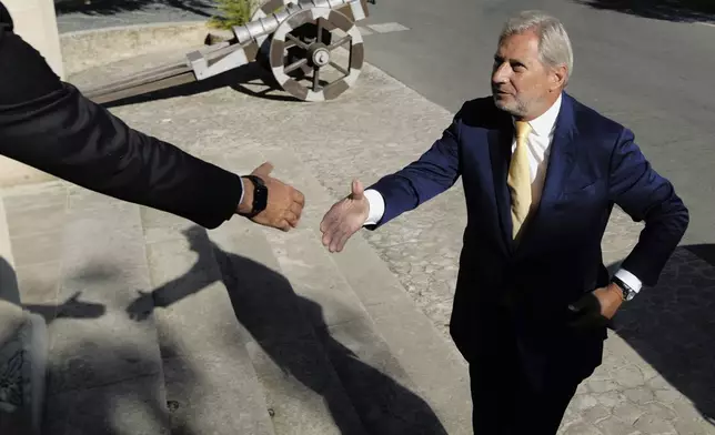 The European Union special envoy for Cyprus Johannes Chan arrives at the presidential palace for a meeting with Cyprus' President Nikos Christodoulides in divided capital Nicosia, Cyprus, Tuesday, June 24, 2025. (AP Photo/Petros Karadjias)