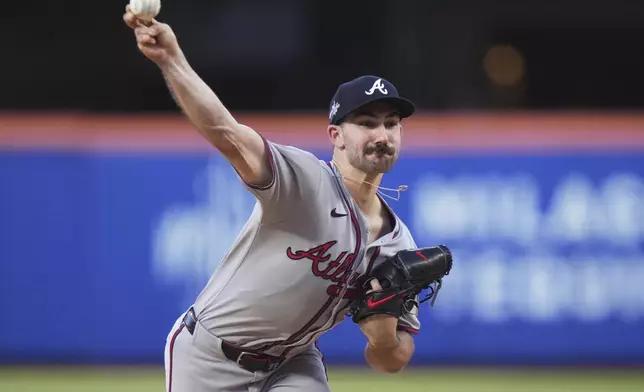 Atlanta Braves' Spencer Strider pitches during the second inning of a baseball game against the New York Mets Tuesday, June 24, 2025, in New York. (AP Photo/Frank Franklin II)