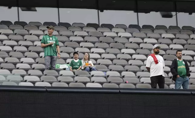 Fans wait for the Club World Cup group A soccer match between Palmeiras and FC Porto in East Rutherford, NJ, Sunday, June 15, 2025. (AP Photo/Adam Hunger)