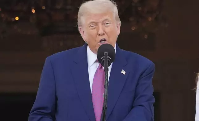 President Donald Trump speaks during the congressional picnic on the South Lawn of the White House, Thursday, June 12, 2025, in Washington. (AP Photo/Alex Brandon)