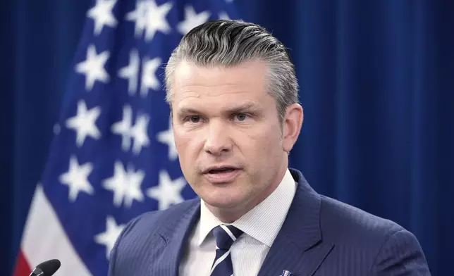 Defense Secretary Pete Hegseth speaks during a news conference at the Pentagon in Washington, Sunday, June 22, 2025, after the U.S. military struck three sites in Iran, directly joining Israel's effort to destroy the country's nuclear program. (AP Photo/Alex Brandon)