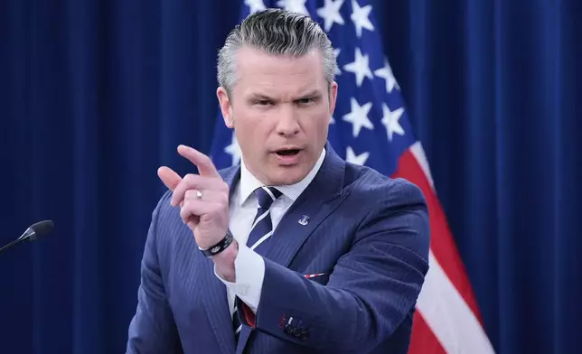 Defense Secretary Pete Hegseth speaks during a news conference at the Pentagon in Washington, Sunday, June 22, 2025, after the U.S. military struck three sites in Iran, directly joining Israel's effort to destroy the country's nuclear program. (AP Photo/Alex Brandon)