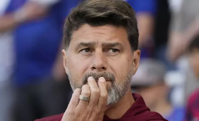 United States head coach Mauricio Pochettino looks onto the field during the first half of an international friendly soccer match against Switzerland, Tuesday, June 10, 2025, in Nashville, Tenn. (AP Photo/George Walker IV)