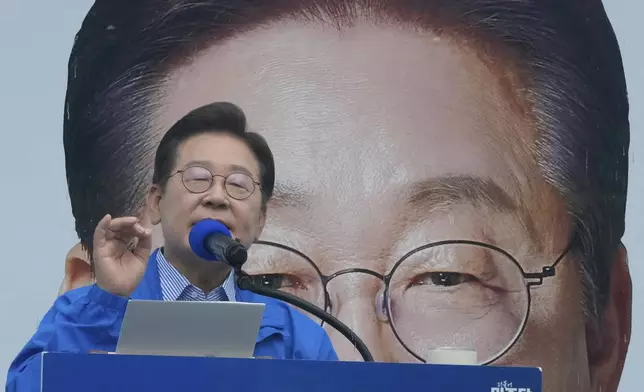 South Korea's Democratic Party's presidential candidate Lee Jae-myung speaks during a presidential election campaign in Seoul, South Korea, Monday, June 2, 2025. (AP Photo/Ahn Young-joon)