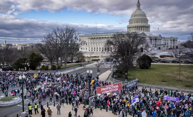 FILE - Anti-abortion activists gather on Capitol Hill during the first March for Life since the Supreme Court overturned the Roe vs. Wade decision that created a legal right to an abortion in the United States, in Washington, Friday, Jan. 20, 2023. (AP Photo/J. Scott Applewhite, File)