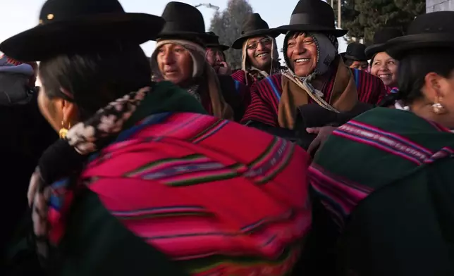 Indigenous people celebrate the Andean New Year 5533 marking the Southern Hemisphere's winter solstice, in El Alto, Bolivia, Saturday, June 21, 2025. (AP Photo/Juan Karita)