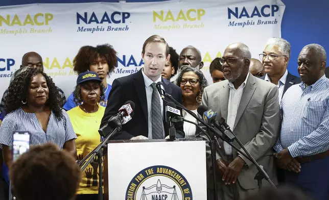 Patrick Anderson, Senior Attorney at the Southern Environmental Law Center speaks during a press conference announcing NAACP plans to sue xAI over Clean Air Act on Tuesday, June 17, 2025, in Memphis. (Mark Weber/Daily Memphian via AP)