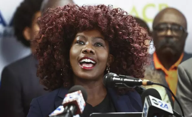 Abre' Conner, Director of the NAACP's Center for Environmental and Climate Justice, speaks during a press conference announcing NAACP plans to sue xAI over Clean Air Act on Tuesday, June 17, 2025, in Memphis. (Mark Webe/Daily Memphian via AP)