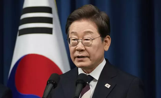 South Korean new President Lee Jae-myung speaks during a press conference at the presidential office in Seoul, South Korea, Wednesday, June 4, 2025. (AP Photo/Ahn Young-joon, Pool)