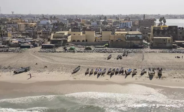 Aerial view of the fishing town of St Louis, Senegal, Thursday, March 13, 2025. (AP Photo/Sylvain Cherkaoui)