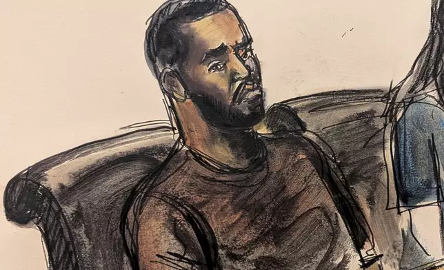 FILE - This courtroom sketch depicts Sean "Diddy" Combs sitting at the defense table during his bail hearing in New York on Wednesday, Sept. 18, 2024. (Elizabeth Williams via AP, File)