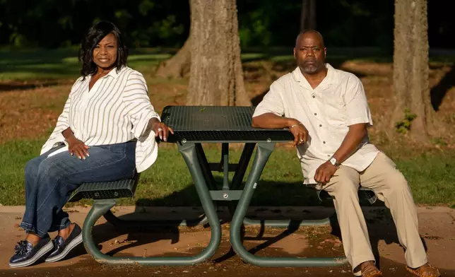 Rhonda Grayson and Jeff Kennedy pose for a portrait on Monday, June 16, 2025 in Moore, Oklahoma. (AP Photo/Nick Oxford)