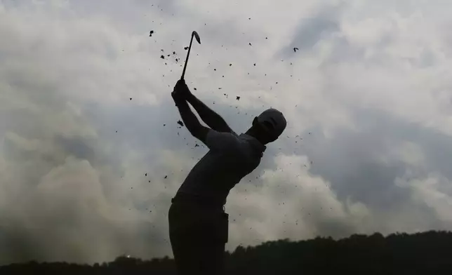 Rasmus Neergaard-Petersen, of Denmark, tees off on the 16th hole during the third round of the U.S. Open golf tournament at Oakmont Country Club Saturday, June 14, 2025, in Oakmont, Pa. (AP Photo/Charlie Riedel)