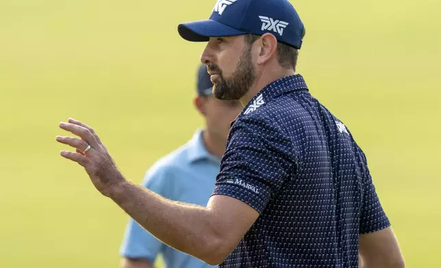 Cristobal Del Solar waves to the gallery after putting out on his final hole in the first round of the Canadian Open in Alton, Ontario, Thursday, June 5, 2025. (Frank Gunn/The Canadian Press via AP)