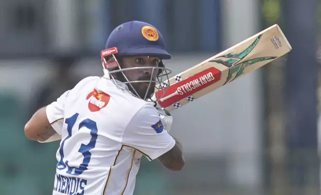 Sri Lanka's Kusal Mendis plays a shot during the third day of the second cricket test match between Sri Lanka and Bangladesh in Colombo, Sri Lanka, Friday, June 27, 2025. (AP Photo/Eranga Jayawardena)