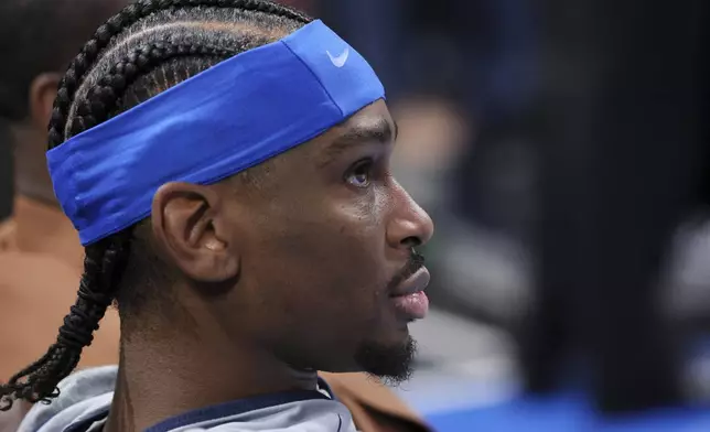 Oklahoma City Thunder guard Shai Gilgeous-Alexander watches during practice, Wednesday, June 4, 2025, ahead of Game 1 of the NBA Finals basketball series against the Indiana Pacers in Oklahoma City. (AP Photo/Nate Billings)
