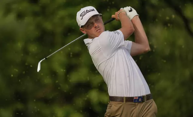 Justin Hastings, of the Cayman Islands, tees off on the 13th hole during the first round of the U.S. Open golf tournament at Oakmont Country Club Thursday, June 12, 2025, in Oakmont, Pa. (AP Photo/Carolyn Kaster)