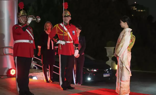 Japanese Princess Kako of Akishino attends a welcoming ceremony at the Bandeirantes Palace in Sao Paulo, Friday, June 6, 2025. (AP Photo/Andre Penner)