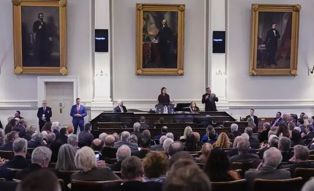 FILE-Republican Kelly Ayotte speaks in the House Chamber at the State House, in Concord, N.H, in this Jan. 9, 2025, file photo. (AP Photo/Charles Krupa, File)