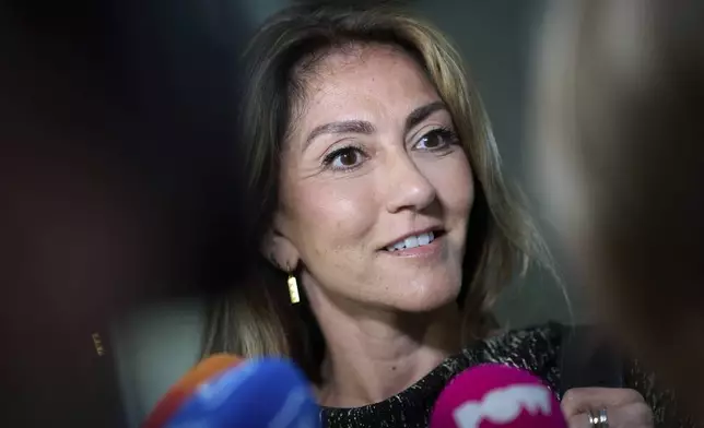 Dilan Yesilgöz, leader of the right-wing People's Party for Freedom and Democracy, arrives for a meeting in The Hague, Netherlands, Tuesday, June 3, 2025, to discuss demands of far-right lawmaker Geert Wilders for a swift crack down on migration. (AP Photo/Peter Dejong)