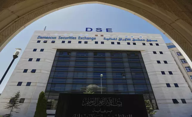The Damascus Securities Exchange building is seen in Damascus, Syria, Monday, June 2, 2025. (AP Photo/Omar Sanadiki)