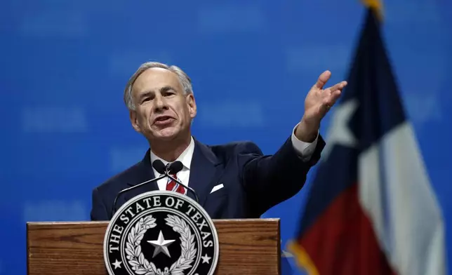 FILE - In this May 4, 2018, photo, Gov. Greg Abbott speaks at the National Rifle Association-Institute for Legislative Action Leadership Forum in Dallas. (AP Photo/Sue Ogrocki, File)