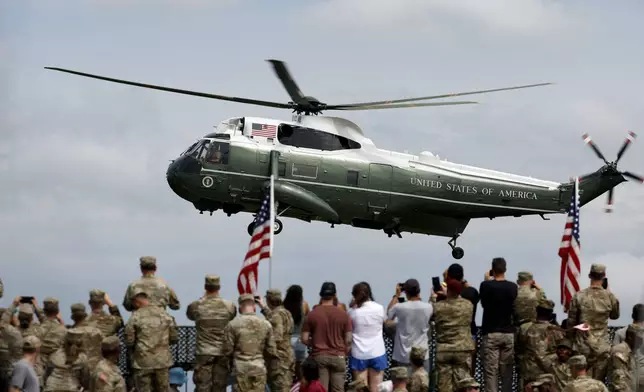 President Donald Trump arrives at the America 250 celebration at Fort Bragg in Fayetteville, N.C., Tuesday, June 10, 2025. (AP Photo/Karl DeBlaker)