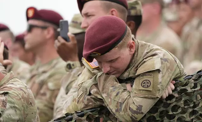 Army soldiers listen as President Donald Trump speaks at Fort Bragg, Tuesday, June 10, 2025, in Fort Bragg, N.C. (AP Photo/Alex Brandon)