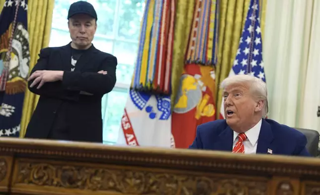 President Donald Trump speaks during a news conference with Elon Musk in the Oval Office of the White House, Friday, May 30, 2025, in Washington. (AP Photo/Evan Vucci)