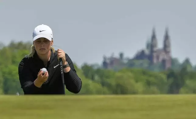 Maja Stark, of Sweden, putts on the seventh hole during the third round of the U.S. Women's Open golf tournament at Erin Hills Saturday, May 31, 2025, in Erin, Wis. (AP Photo/Matt York)
