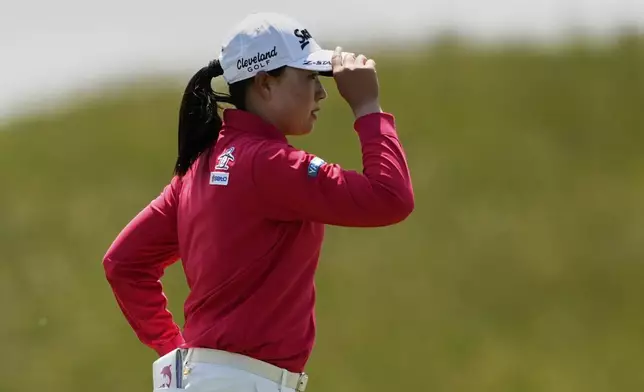 Rio Takeda, of Japan, after her putt on the 13th hole during the third round of the U.S. Women's Open golf tournament at Erin Hills Saturday, May 31, 2025, in Erin, Wis. (AP Photo/Matt York)