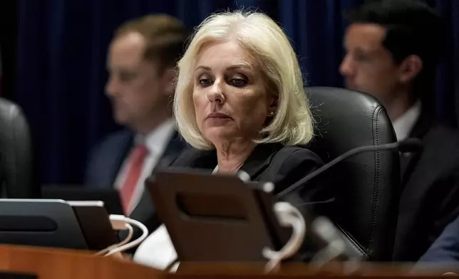 National Transportation Safety Board chairman Jennifer Homendy listens during a meeting about Alaska Airlines Flight 1282, Tuesday, June 24, 2025. (AP Photo/Julia Demaree Nikhinson)