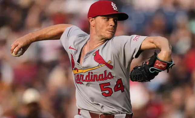 St. Louis Cardinals' Sonny Gray pitches in the first inning of a baseball game against the Cleveland Guardians in Cleveland, Friday, June 27, 2025. (AP Photo/Sue Ogrocki)