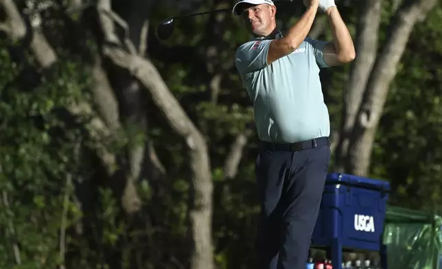 Padraig Harrington tees off on the 17th hole on the first day at the U.S. Senior Open Championship at Broadmoor Golf Club in Colorado Springs, Colo., Thursday, June 26, 2025. (Jerilee Bennett/The Gazette via AP)
