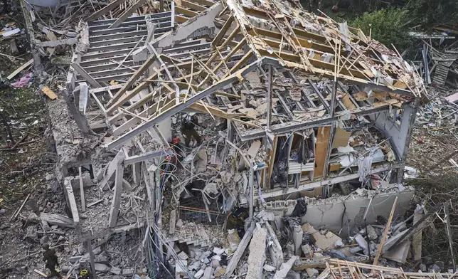 Rescue workers and security forces work at the site of a direct missile strike launched from Iran in Tel Aviv, Israel, on Sunday, June 22, 2025. (AP Photo/Oded Balilty)