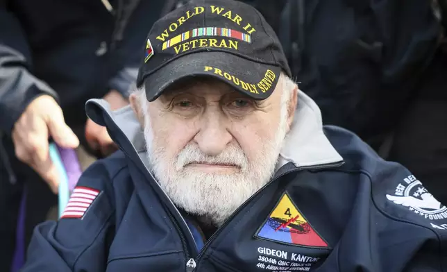 American WWII veteran Gideon Kantor attends ceremonies at the US cemetery to commemorate the 81st anniversary of the D-Day landings, Friday, June 6, 2025 in Colleville-sur-Mer, Normandy. (AP Photo/Thomas Padilla)