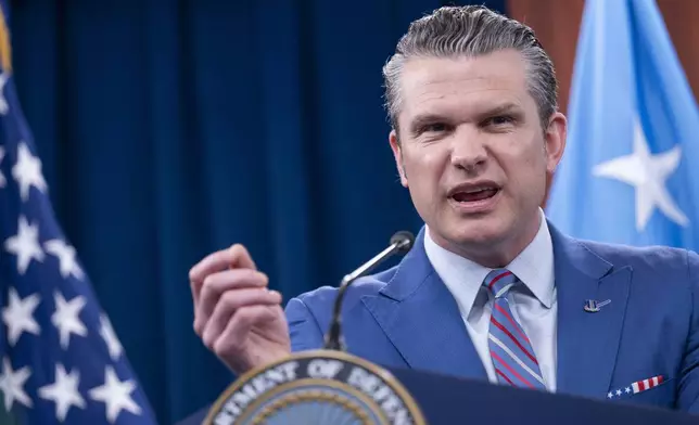 Defense Secretary Pete Hegseth speaks during a news conference at the Pentagon, Thursday, June 26, 2025 in Washington. (AP Photo/Kevin Wolf)