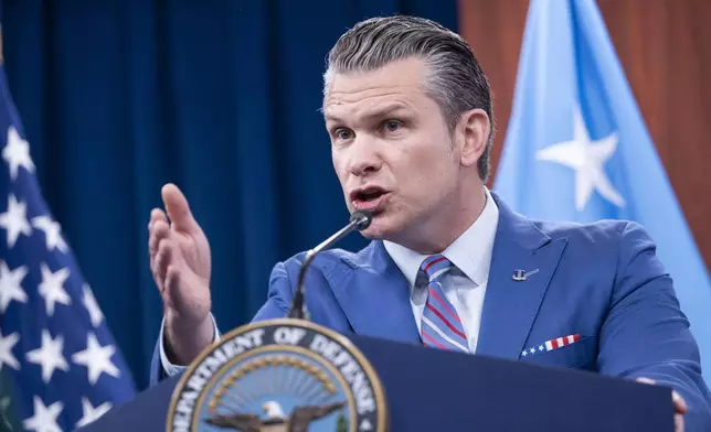 Defense Secretary Pete Hegseth speaks during a news conference at the Pentagon, Thursday, June 26, 2025 in Washington. (AP Photo/Kevin Wolf)