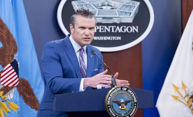 Defense Secretary Pete Hegseth speaks during a news conference at the Pentagon, Thursday, June 26, 2025 in Washington. (AP Photo/Kevin Wolf)