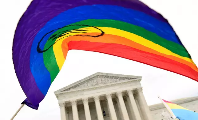 FILE - People gather outside the Supreme Court in Washington, Oct. 8, 2019. (AP Photo/Susan Walsh, File)