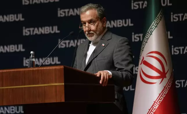 Iranian Foreign Minister Abbas Araghchi attends a news conference in Istanbul, Turkey, Sunday, June 22, 2025. (AP Photo/Khalil Hamra)