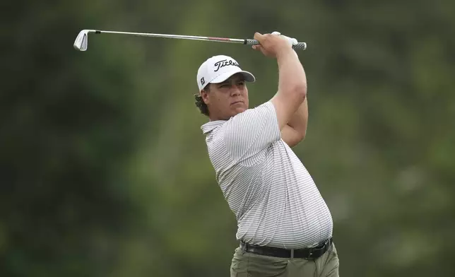Aldrich Potgieter, of South Africa, hits from the ninth tee during the first round of the Rocket Classic golf tournament at the Detroit Golf Club, Thursday, June 26, 2025, in Detroit. (AP Photo/Paul Sancya)