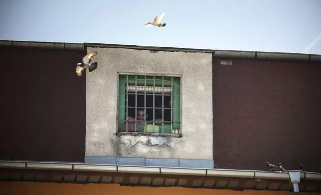 A inmate watches the 13th edition of the Inter-Prison Boxing Tournament from his prison cell in Sofia Central Prison, Sofia, Tuesday, June 3, 2025. (AP Photo/Valentina Petrova)