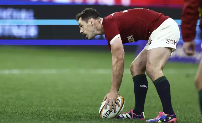 Tomos Williams of the British &amp; Irish Lions scores his team's second try during their rugby match against the Western Force in Perth, Australia, Saturday, June 28, 2025. (AP Photo/Trevor Collens)