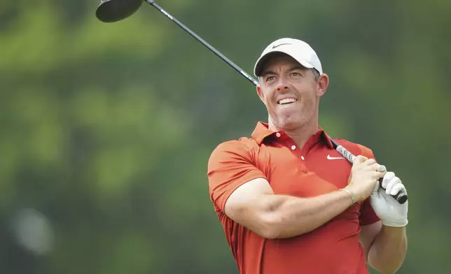 Rory McIlroy tees off on the fifth hole during the second round of the Canadian Open golf tournament in Caledon, Ontario, Friday, June 6, 2025. (Nathan Denette/The Canadian Press via AP)